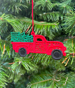 Embroidered Lace Red Truck Ornament