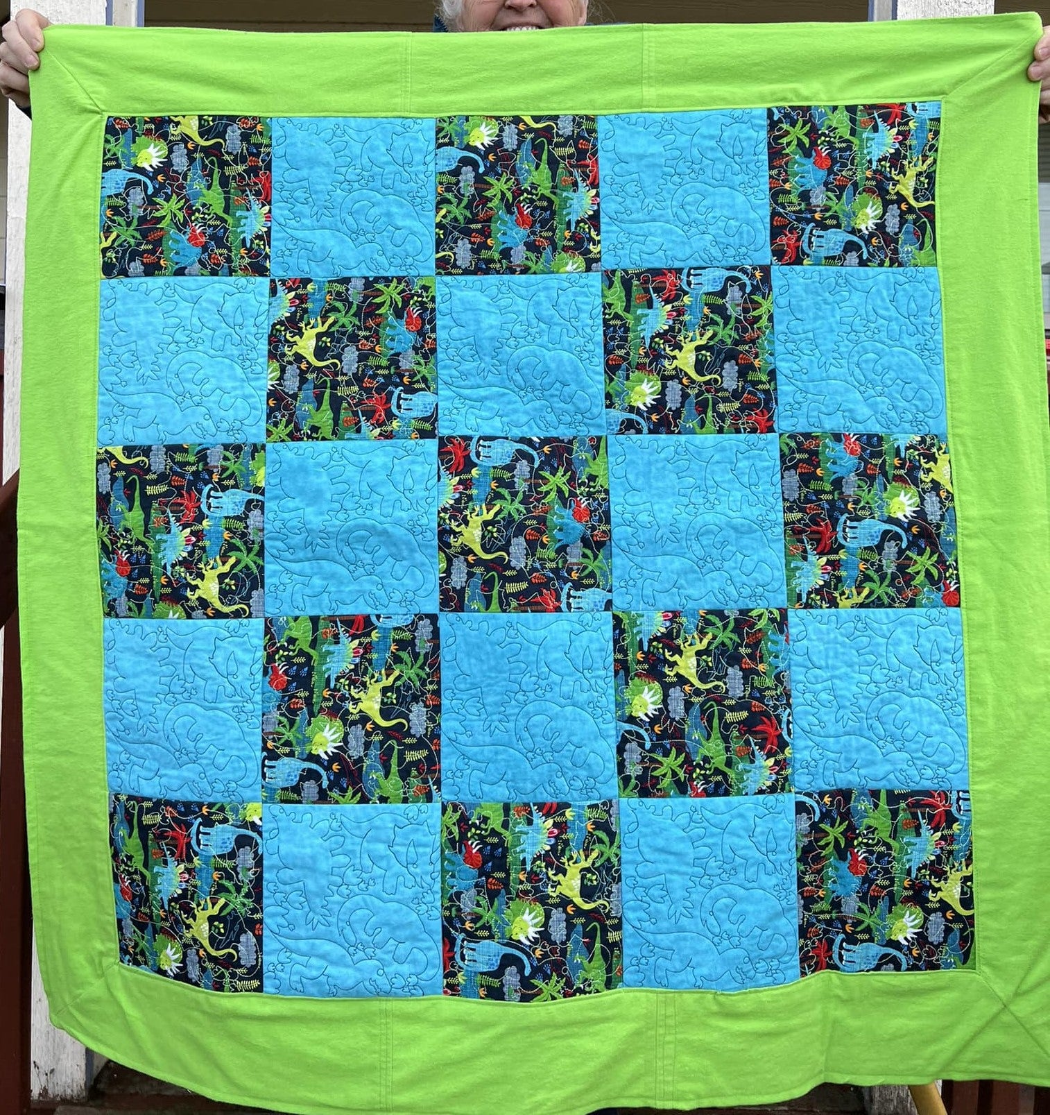 Custom Embroidered, Quilted Baby Dinosaur Blanket, with Birth Announcement options