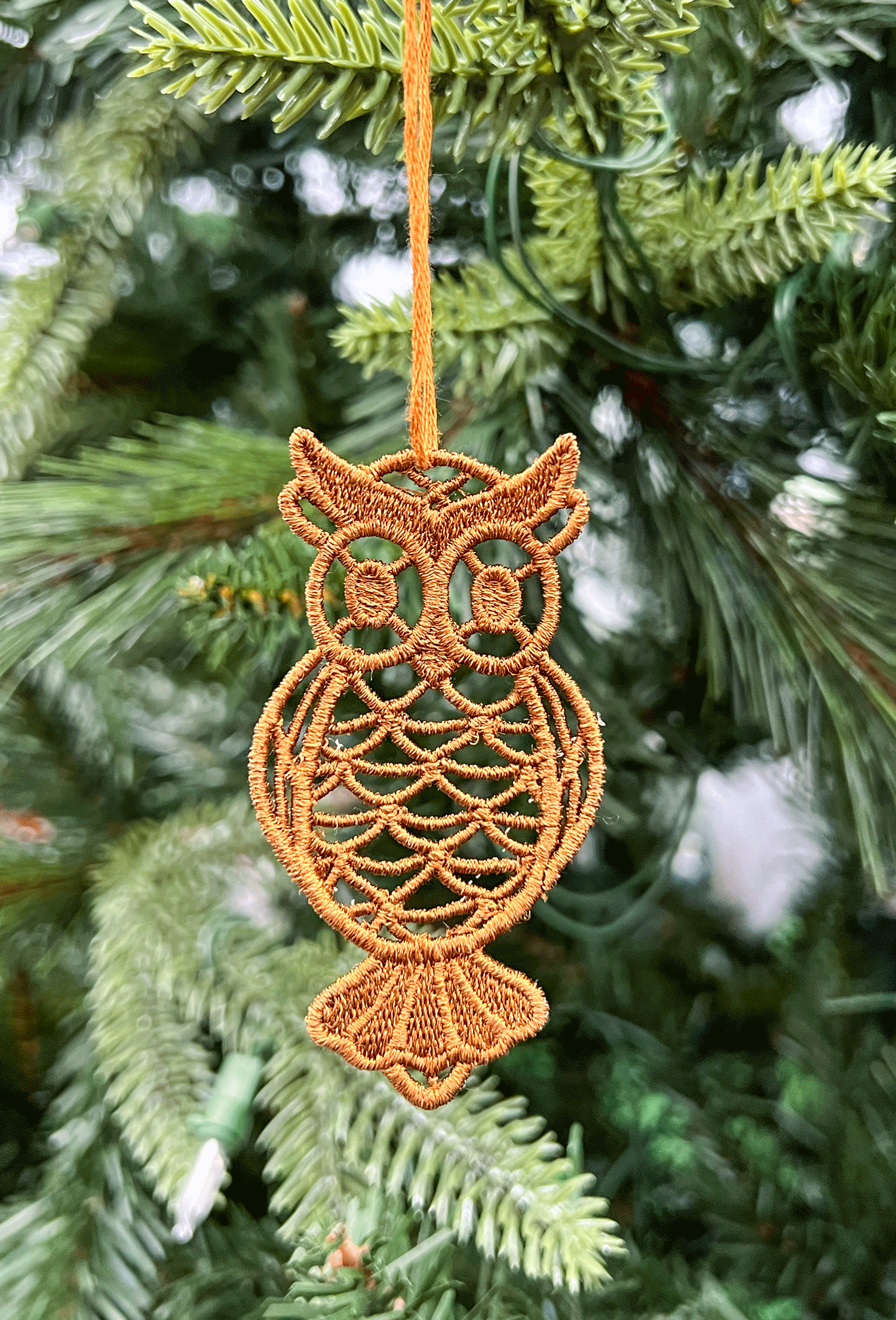 Embroidered Lace Brown Owl Mini Ornament