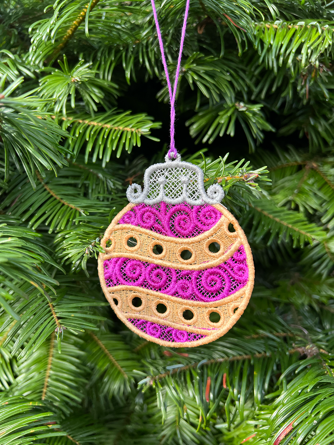 Embroidered Lace Purple and Gold Ornament