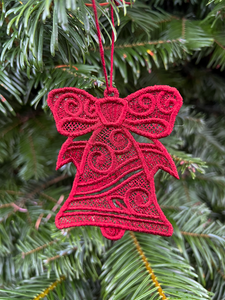 Embroidered Lace Red Bell Ornament