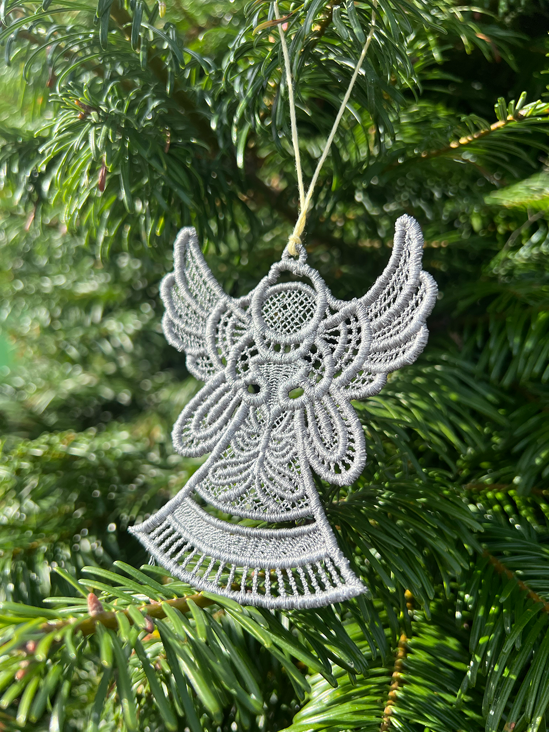 Embroidered Lace Silver Angel Ornament