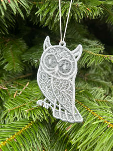 Embroidered Lace Silver Owl Ornament