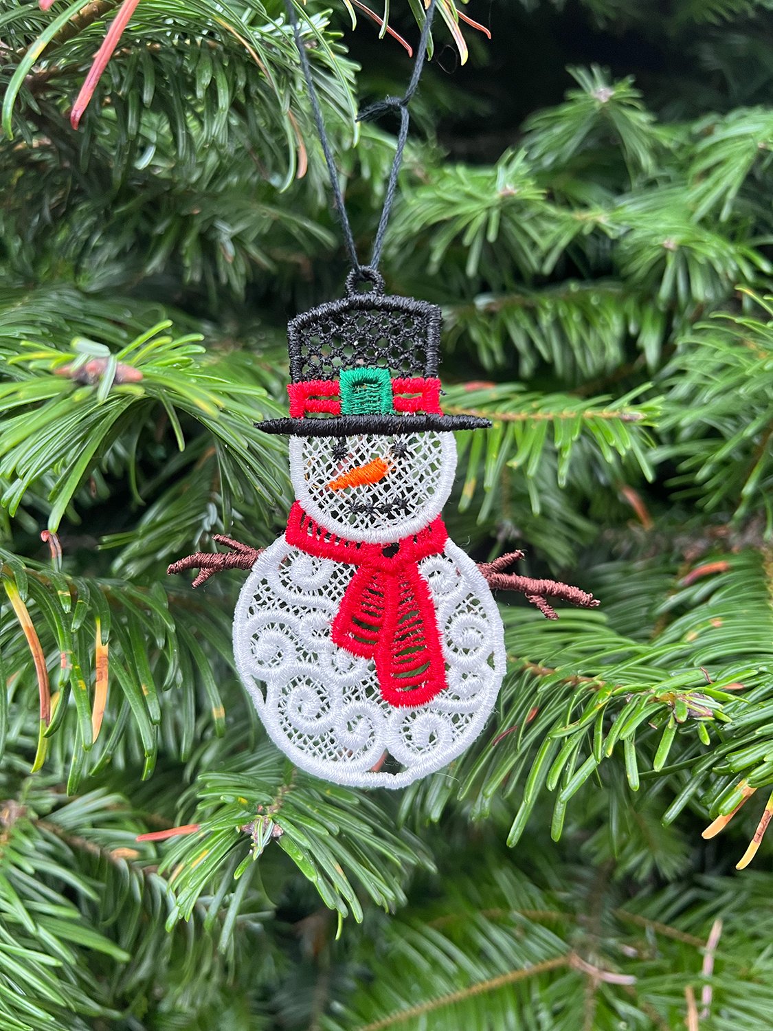 Embroidered Lace Snowman Ornament